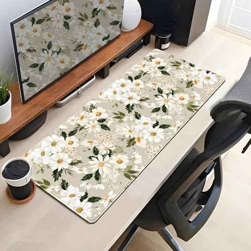 Daisy Floral Daisies Large Mouse Pad Watercolor Flowers Desk Mat