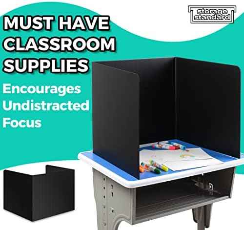 22-Pack Desk Dividers for Students - Durable & Waterproof Plastic Study Carrel Divider, Classroom Folders Teacher Supplies, Easy-to-Clean Plastic Privacy Shield Folder Boards for Student Desks, Black