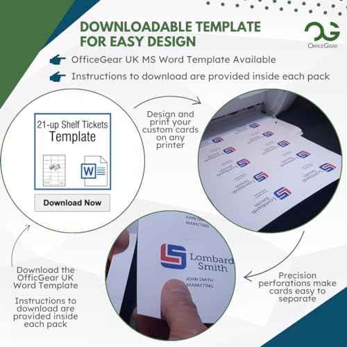 OfficeGear Shelf Edge Barcode Price Ticket Labels 21-up [55 Sheets - 1155 Pack] 38x70mm Custom Printable A4 120gsm Card Micro-Perforated Non-Adhesive Merchandise Tag Includes Design Template