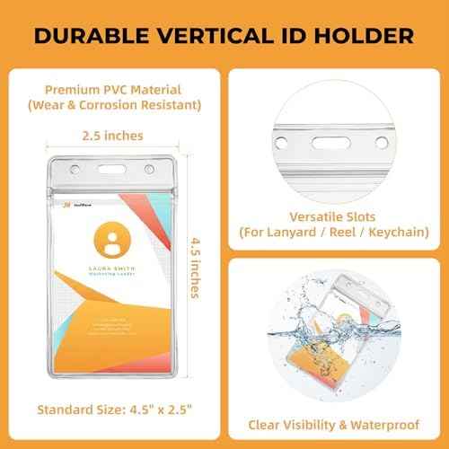 100 PCS Retractable Badge Reel and ID Badge Holder Set, 50 Black Badge Reels with Reinforced Metal Belt Clip and 50 Clear Vertical Name Tag ID Card Holders for Nurses, Hospital, Office, Teachers