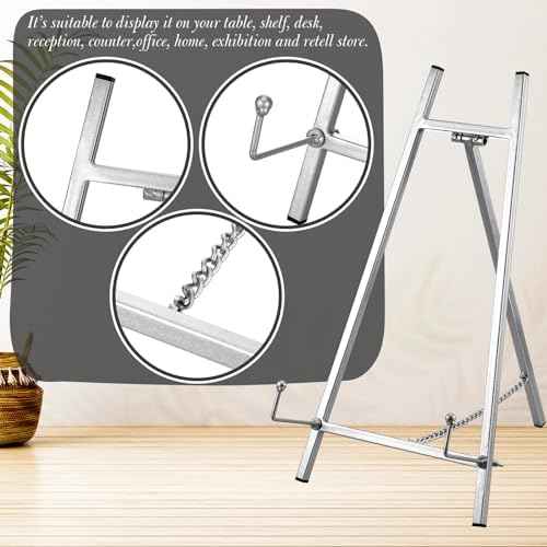 Leinuosen Metal Easel Stand 16.5" H x 8.7" W x 4.3" D Table Top Easel Stand for Display Tripod Art Picture Mirror Modern Plate Holder for Display Book Photo Wedding Sign(Silver)