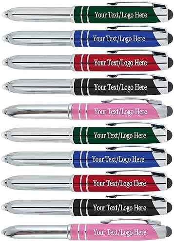 50 Personalized Pens, Flashlight, Stylus with Custom Text or Logo- Bulk Pack- for Marketing, Parties, and Events, Assorted