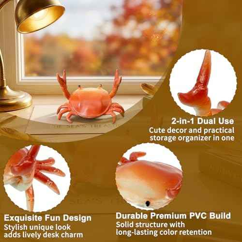 4 Pcs Desk Crab Pen Holder, Creative Weightlifting Crab Pencil Stand, Cute Desktop Organizer for Office Home School Supplies - 4 Assorted Colors