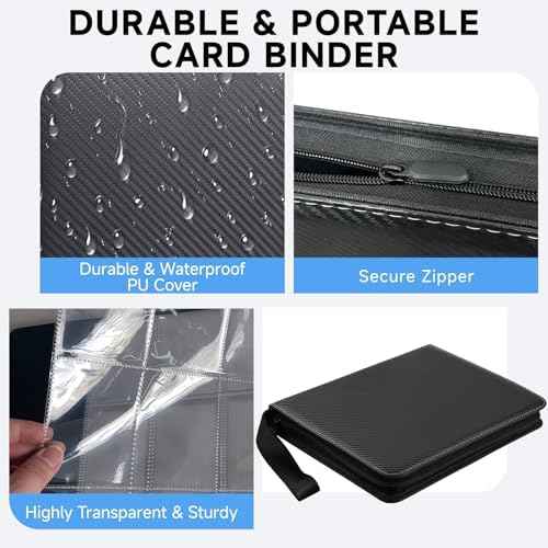 9 Pocket Trading Card Binder, Holds 1080 Cards with 60 Removable Double-Sided Sleeves, Premium Zipper Top Loader Card Collection Album, PU Card Folder Holder for MTG, TCG, Baseball, Sports Cards