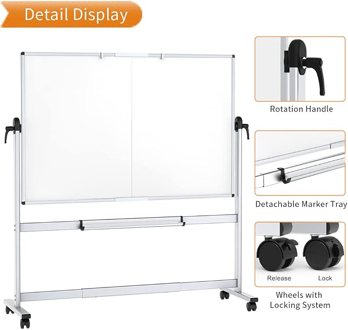VIZ-PRO Double-Sided Mobile Whiteboard, 72 x 48 Inches, Magnetic Rolling Dry - Image 4