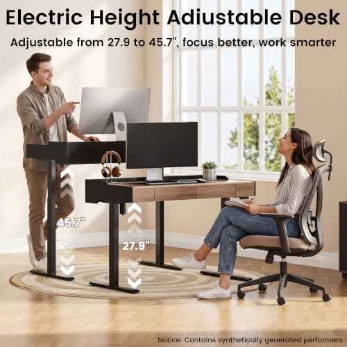 ModernMate Electric Standing Desk with Drawers, Hidden Cable Management