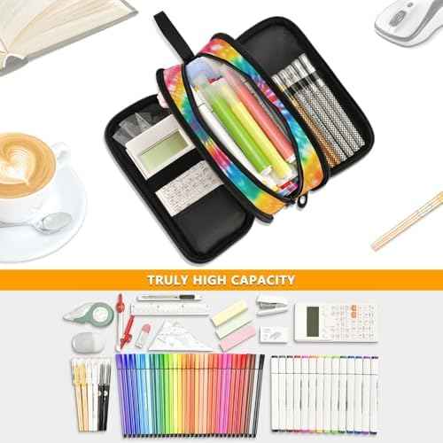 Tie Dye Rainbow Pencil Case Box Boys Girls Large Pencil Pouch with Zipper Compartments Big Capacity Stationery Pen Bag Organizer for Kids Teens Adults School Office