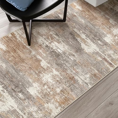 2'6x12 Runner Rug Washable Abstract: Non Slip Hallway Floor Mat Brown/Brick