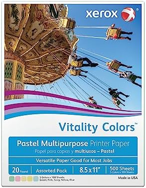 Xerox® Vitality Colors™ Multi-Use Printer & Copy Paper, 1 Ream, Assorted Pastels, Letter (8.5" x 11"), 500 Sheets Per Ream, 20 Lb, 30% Recycled