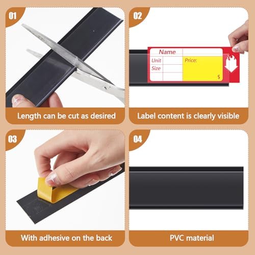 Spiareal 50 Pcs Shelf Label Holders Adhesive Price Tag Strips, Black