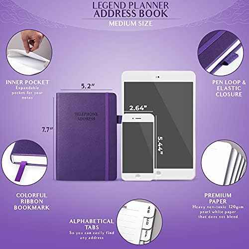 Legend Telephone Address Address Book for Seniors with Tabs, Purple