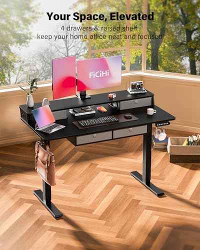FiCiHi 48x24 Inch Electric Standing Desk, 4 Drawers, Adjustable Height Desk
