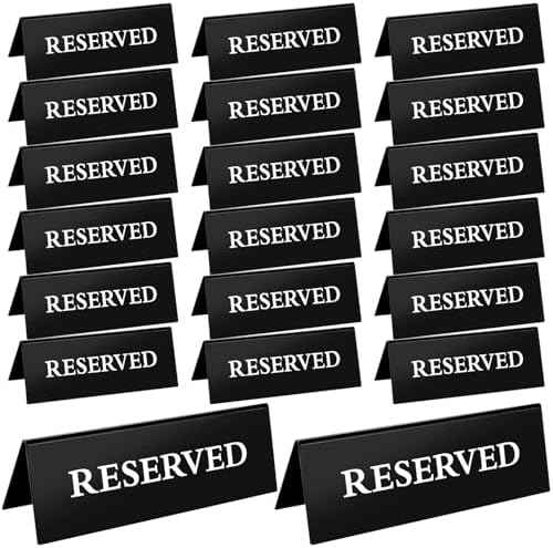 20 Pcs Reserved Table Signs, Black Acrylic Reserved Signs for Wedding, Double Sided Tent Reserved Seating Signs for Restaurants, Birthday Party, Events