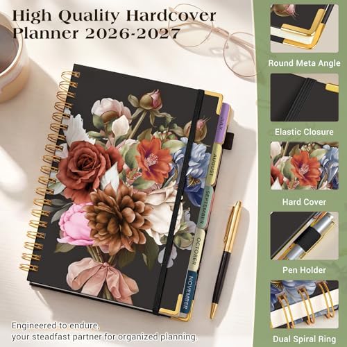 Academic Planner 2026-2027, 18 Months Weekly and Monthly Calendar Planner from July 2026 - December 2027, 7.3" x 10" B5 Large Hardcover Agenda Organizer Book with Tabs, Yearly Daily Planners for School Work Student Teacher, Vintage Bloom Arrangement