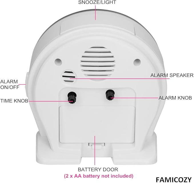 FAMICOZY 4.5" No Ticking Analog Alarm Clock, Silent Readable - Image 6