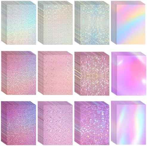 120 Sheets Holographic Cardstock Metallic Shiny Iridescent Mirror Paper