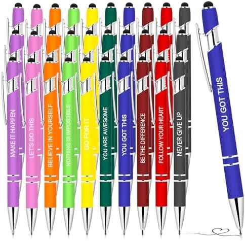 30 PCS Inspirational Pens Bulk with Stylus Tip Gifts Black Ink
