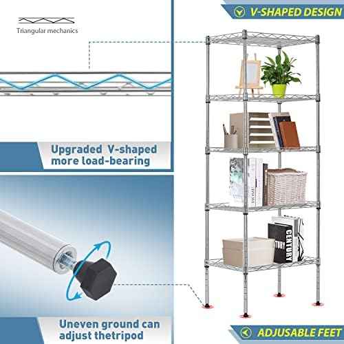 Metal Shelving Closet Storage Shelves Tall Skinny Shelf Kitchen Pantry Shelf Narrow Wire Shelving Unit for Small Spaces, Adjustable Organizing Rack Kitchen Racks and Shelves for Storage (CHROME)