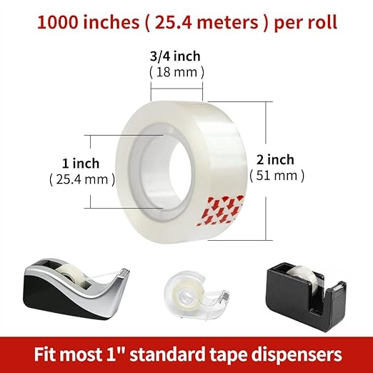 Turxayox 6 Rolls Transparent Tape Refills, Hand Tearable, 3/4 x 1000 Inches - Image 3