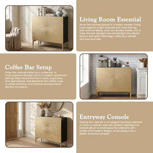 Kings Brand Furniture 2-Door Storage Cabinet – Accent Sideboard Buffet in Gold & Black, Storage Cabinet for Living Room, Hallway, Kitchen, Dining Room, or Entryway