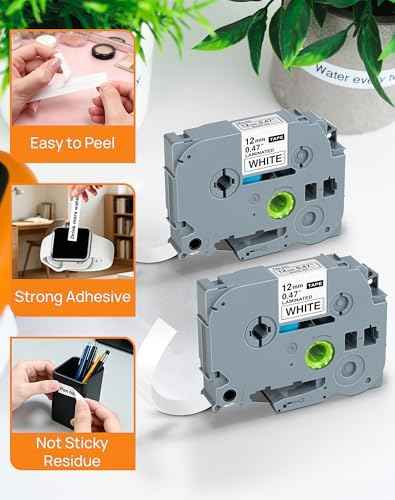 Replacement Brother P-Touch Label Tape, Tze Tape 12mm 0.47 Laminated White Tze-231 Tz 231 Tapes Compatible with Brother Label Maker PT-D210 D220 D400 D410 D450 H110 1280 Refill 6 Pack