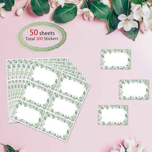 300 PCS Eucalyptus Name Tags Stickers, Self Adhesive Eucalyptus Theme Name Tag Labels Stickers for Back to School Classroom Office Cubby Locker Themed Party, 2x3 inch