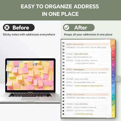 Address Book with Alphabetical Tabs, 6.3" × 8.5" Spiral Contact Book