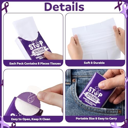 Tinlade 50 Pack Domestic Violence Awareness Pocket Tissues Gifts Bulk Purple Ribbon Travel Packs Bulk Birthday Decor 3 Ply Mini Travel Size for Women Men Event Support Charity Supplies Favor Gifts