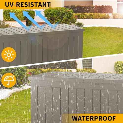 Outdoor Storage Box 271GAL Waterproof Resin Deck Box,Pool Accessories Supplies，UV-Resistant Lockable Package Delivery Bin for Garden Tools,Large Patio Outside Cushions,Chest,Furniture,Grey
