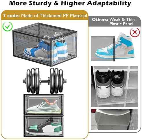 Large Thick Clear Shoe Organizer, Magnetic Door Stackable Shoe Storage Box