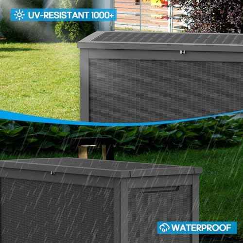 TARKARI 320 Gallon Outdoor Storage Box Waterproof, Resin Deck Boxes with Lockable Lid & UV-Resistant for Patio, Pool, Garden Furniture Cushions & Accessories, Black