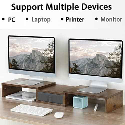 TEAMIX 3 Shelf Monitor Stand Riser With Drawer - Length and Angle
