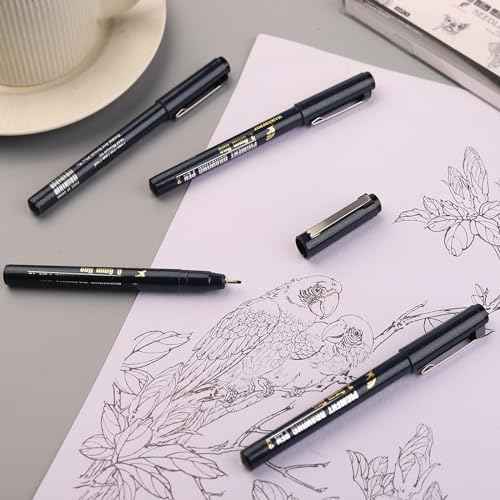 16 Pack Micro Fineliner Drawing Pens - Waterproof Black Ink, Assorted Tip Sizes for Sketching, Manga, Anime, Comic, Art Writing, Journaling & Architectural Design