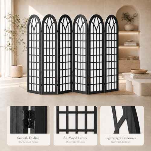 6 Panel Shoji Room Divider Folding Privacy Screen Black