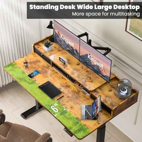 Kingant Standing Desk with Dual Drawers,Electric Height Adjustable 55"x 30"