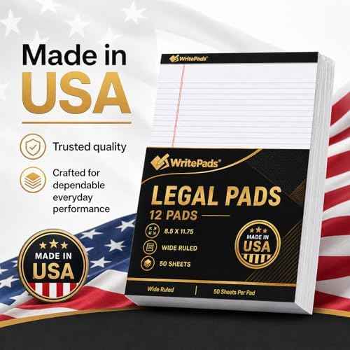 Legal Pads 8.5 x 11.75 Inch Wide Ruled Writing Pads, 12 Pack Note Pads