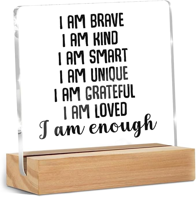 Positive Affirmations I Am Enough Desk Decor Acrylic Sign, Inspirational Gifts by ZHAMEN