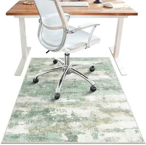 Office Chair Mat for Hardwood Tile Floor, Abstract 48"X 72" Desk Mats for Office Chair on Rolling Chairs Carpet, Desk Anti-Slip 1/5" Thick Rug for Computer Chair, Thin Low-Pile Floor Mat, Green