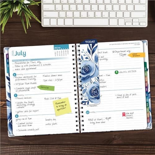 HARDCOVER Academic Year 2026-2027 Planner: 14 Months (May 2026 Through June 2027) 8.5"x 11" Daily Weekly Monthly Planner Yearly Agenda. Bookmark, Pocket Folder and Sticky Note Set (Blue Bloom)