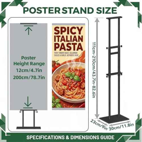 4 Pack Double-Sided Adjustable Poster Stand, 43"-83" adjustable Metal Sign Holder for Display, Freestanding Pedestal Sign Stand, for Restaurants, Parties, Cinemas and Outdoor, Black