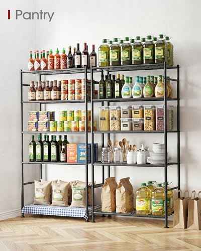 Sakugi Storage Shelves - 5 Tier Shelf Organizer, Heavy Duty Garage Shelving Unit with Leveling Feet, Stable Metal Shelves Organizer for Pantry, Kitchen and Closet, 33.0" W x 12.6" D x 72.0" H, Black
