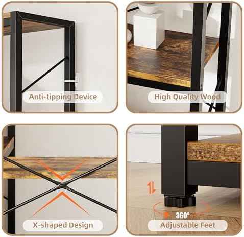 Shintenchi 5 Tier Corner Bookshelf, L Shaped Large Bookcase, Rustic Brown