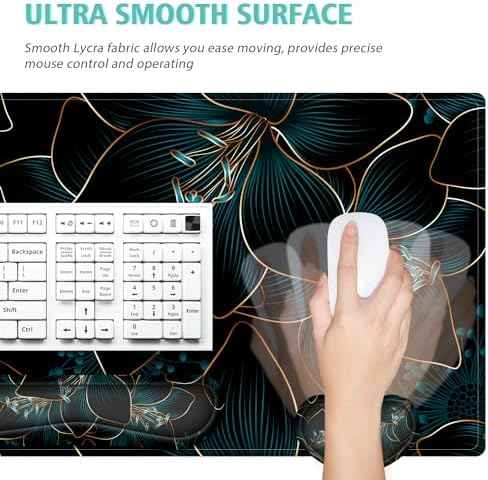 Keyboard Mouse Pad Set,Large Gaming Mouse Pad+Keyboard Wrist Rest+Wrist Rest+Coaster,Computer Desk pad Set Wrist Support for Office Desktop Laptop. (35.4" x 15.7") Extended Desk Mat (Floral)