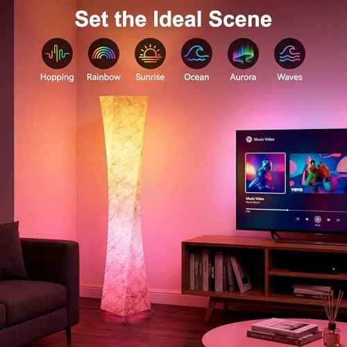 RGB Square Floor Lamp, 61'' Smart LED Corner Lamp with App and Remote Control, 16 Million DIY Colors, Music Sync, Modern Standing Lamp for Living Room Bedroom Gaming