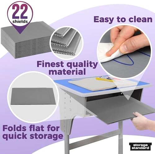 22-Pack Desk Dividers for Students - Waterproof & Durable Plastic Privacy Shield Divider, Classroom Folders Teacher Supplies, Easy-to-Clean Plastic Study Carrel Folder Boards for Student Desks, Grey