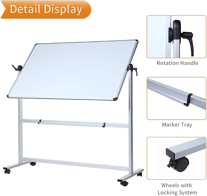 VIZ-PRO Double-Sided Magnetic Mobile Whiteboard, 44 x 30 Inches Aluminium Frame - Image 4