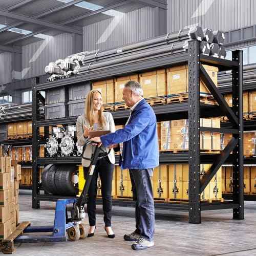 Garage Shelving 4 Tier Heavy Duty Storage Shelves 6000LBS Metal Shelving Unit,Adjustable Heavy Duty Shelving for Garage, Basement, Warehouse, Storage Room, 79" W x 24" D x 73" H Black