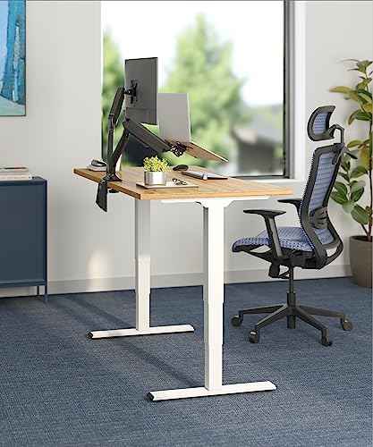FlexiSpot E6 Bamboo 3-Stage Dual Motor Electric Standing Desk 55 x 28 Sit Stand Up Desk, Holds 220 lbs, Adjustable Height w/ Memory Presets, Solid Bamboo Desktop & White Frame, Ships in 2 Boxes