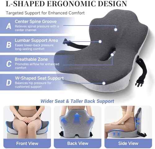 Car Seat Cushion, Truck Driver Seat Cushion L-Shaped Lumbar Support Pillow, Memory Foam Seat Cushion Ergonomic Back Support, Comfort & Support for Long Sitting, Alleviate Back Pain