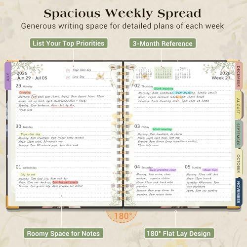 Academic Planner 2026-2027, 18 Months Weekly and Monthly Calendar Planner from July 2026 - December 2027, 7.3" x 10" B5 Large Hardcover Agenda Organizer Book with Tabs, Yearly Daily Planners for School Work Student Teacher, Vintage Bloom Arrangement